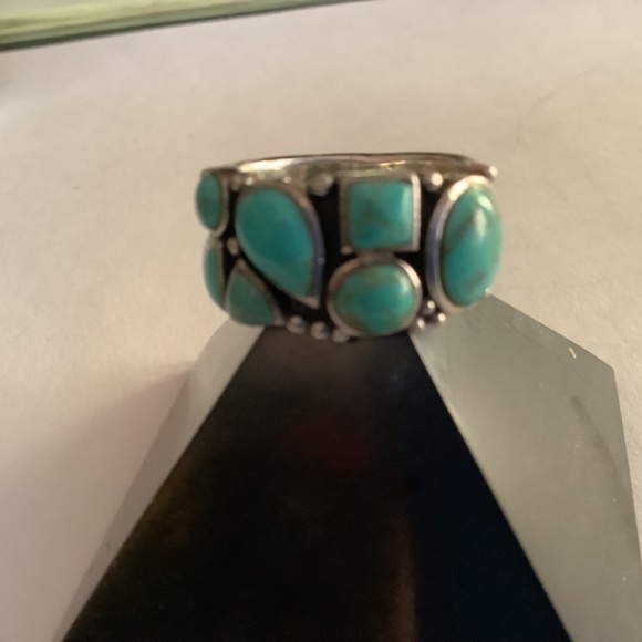 GORGEOUS STERLING SILVER TURQUOISE BAND WITH 7 STONES!! - Picture 4 of 11